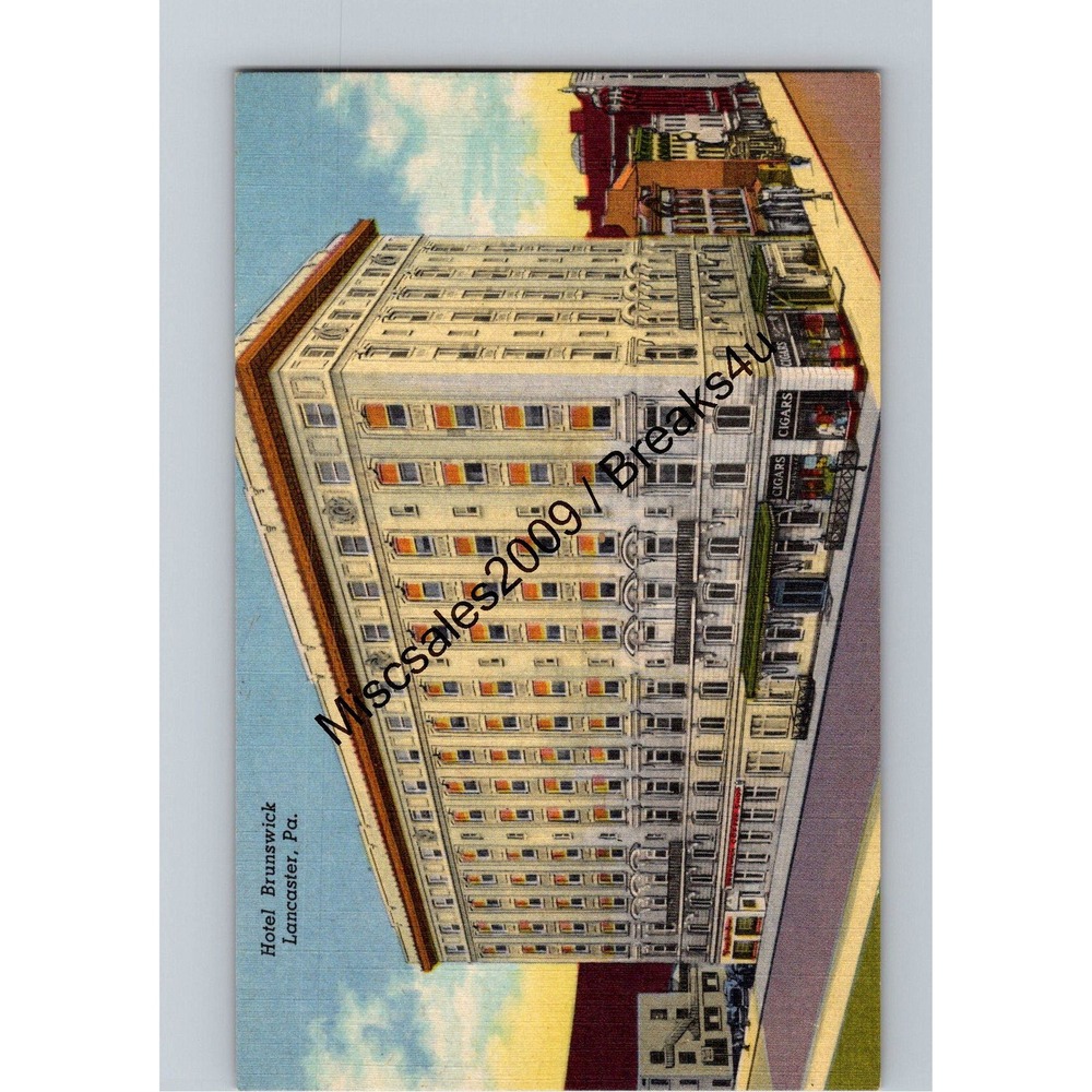 Hotel Brunswick Postcard‎ Lancaster PA Multi-Color Vintage Linen Architecture